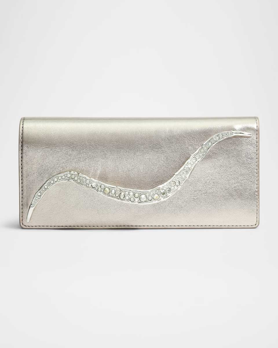 Crystal Curve Metallic Leather Clutch Bag